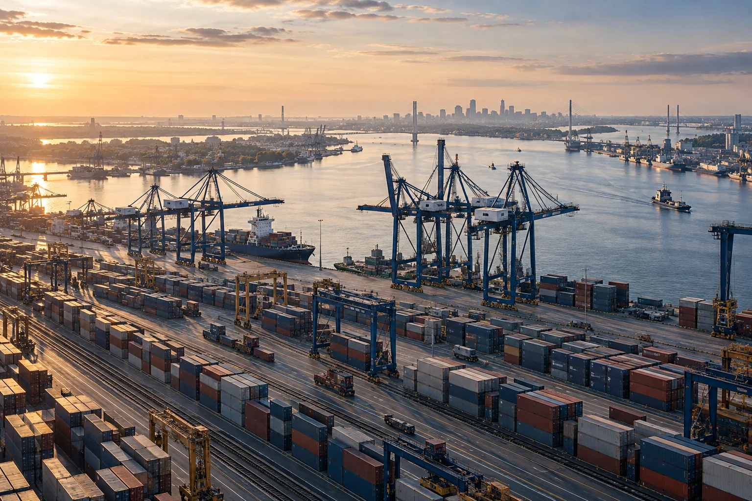 AI-generated thematic illustration of an international port