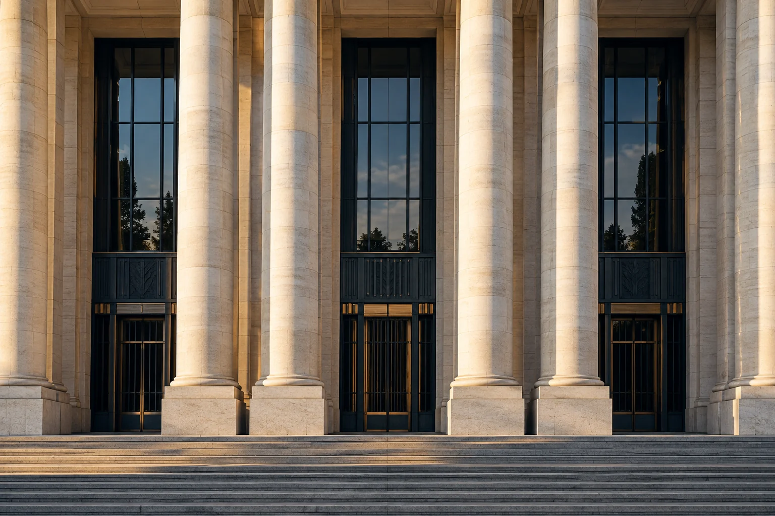 AI-generated facade of a fictional civic building